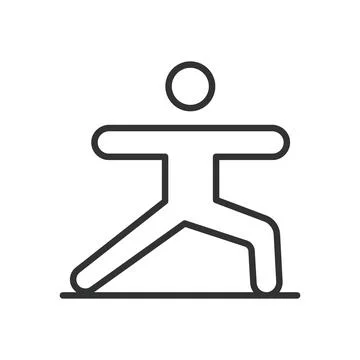 Warrior pose yoga icon in line design. yoga, fitness, balance, stretching Stock Illustration