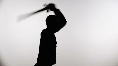 Warrior practice with a sword on white background Stock Footage 167602779