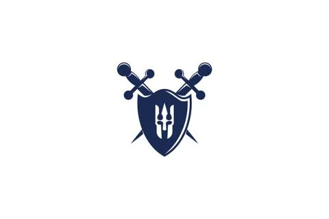 Warrior shield and sword protect logo design inspiration Stock Illustration