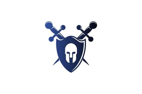 Warrior shield and sword protect logo design inspiration Stock Illustration
