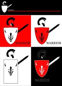 Warrior with the shield, sword and the bull icon at shield Stock Illustration