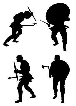 Warrior Silhouette with Shield and Axe イラスト素材