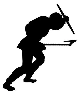 Warrior Silhouette with Shield and Axe イラスト素材