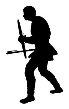 Warrior Silhouette with Shield and Axe Ilustração Stock