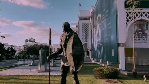 "Warrior Statue in Front of Cultural Building in Rabat Morocco" Stock Footage 303965567