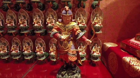 Warrior Statue, Inside Hundred Dragon Hall, Buddha Tooth Relic Temple, Singapore Video stock 328944713