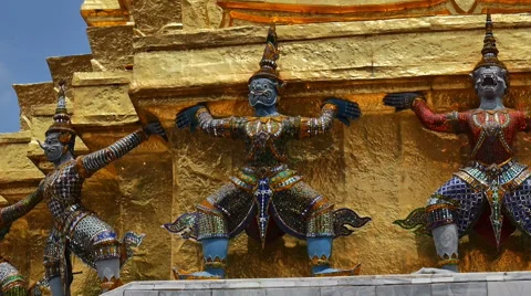 Warrior statue at the temple Wat Phra Kaeo. Grand Palace, Bangkok, Thailand. Stock Footage 51123871