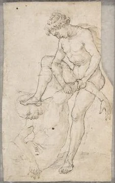 A Warrior Subduing Another (recto); Warrior Seen in Bust-Length with Fantas.. Fotos de archivo