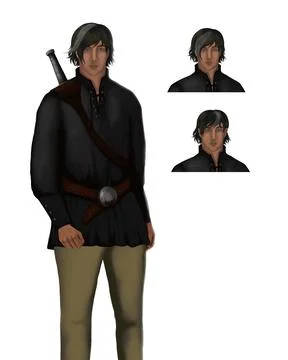 Warrior with a sword behind his back, character design Stock Illustration