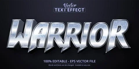 Warrior text, shiny silver style editable text effect Stock Illustration