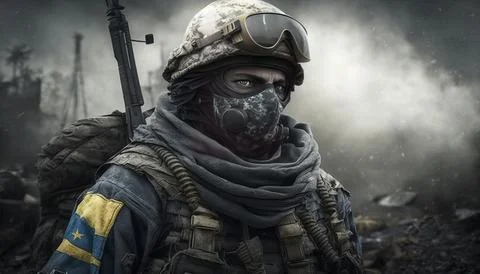 Warrior Ukraine. Army Generated AI. Weapon army Illustrazione stock