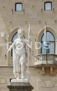 Warrior of white marble stone called Statue of Liberty in San Marino Microsta Stock Photos