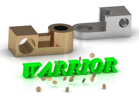 WARRIOR - words of color letters and silver details and bronze details on whi Stock Illustration