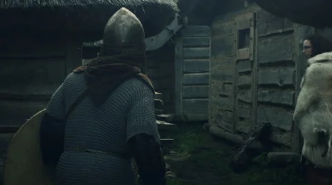 Warriors are Fighting during Attack on Civilian Village during Slavs and Vikings Stock Footage 68563569