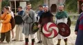 Warriors with arms in hands in Kyivan Rus park, Kopachiv village, Ukraine HD Footage