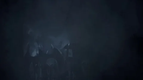 Warriors Waving their Weapons Under a Lightning Storm Stock Footage 78517451