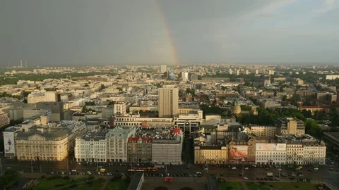 Warsaw City Center Rainbow, Poland Stock Footage