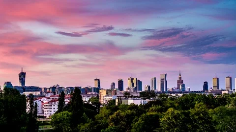 Warsaw City Time Lapse Day to Night - 4K Resolution Stock Footage