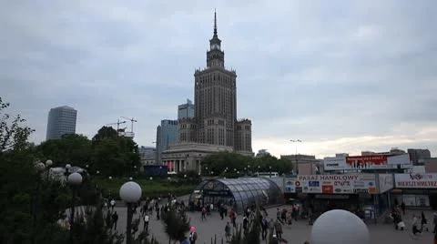 Warsaw Cityscape, Poland, Financial District, City Center, Traffic, Europe Stock Footage
