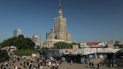 Warsaw Cityscape, Poland, Financial District, City Center, Traffic, Europe Stock Footage