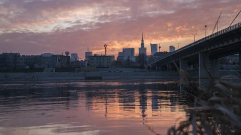 Warsaw Day to Night Timelapse at the River Stock Footage 101701833