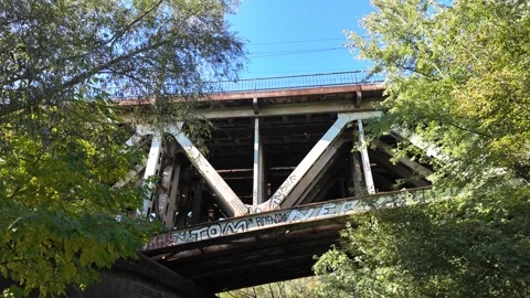 Warsaw Elevated Rail Bridge Through Sunlit Summer Trees Vidéo 347671955