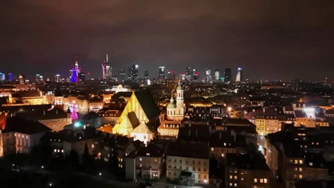Warsaw in the night from above Stock Footage 301768043