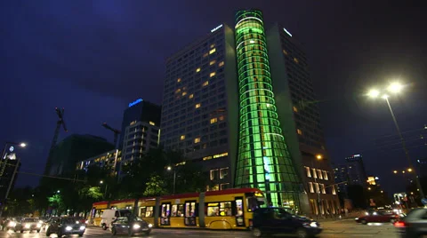 Warsaw at night Video stock 32968691