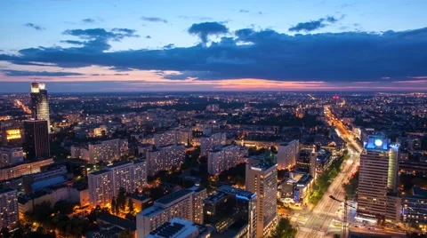 Warsaw Night Timelapse Stockbeeldmateriaal 48313422