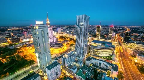 Warsaw Night Timelapse Stockbeeldmateriaal 48314164