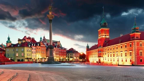 Warsaw, Old town square at sunset, Poland, nobody, Time lapse Stock Footage