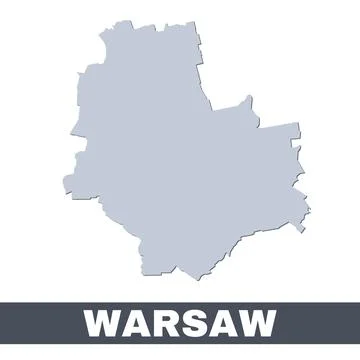 Warsaw outline map. Vector map of Warsaw city area borders with shadow Stock Illustration