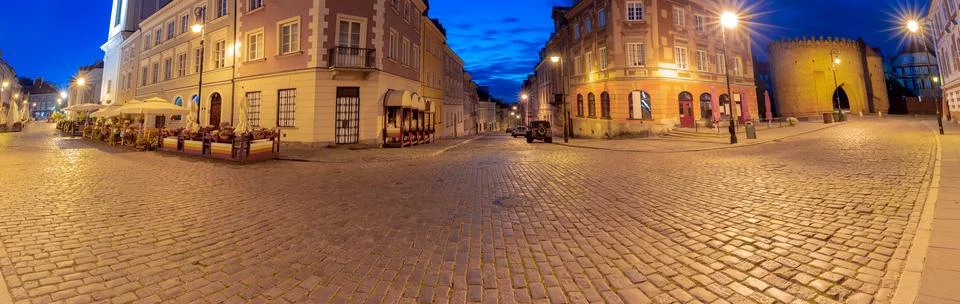 Warsaw. Panorama of the old street in the center of the old city. Stock Photos
