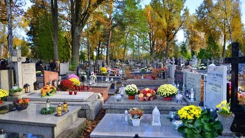 Warsaw, Poland. 1 November 2023. Parish cemetery in Warszawa Radosc Stock Photos