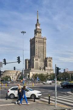  Warsaw, Poland - August 11, 2017: City center with Palace of Culture and Sci Stock Photos