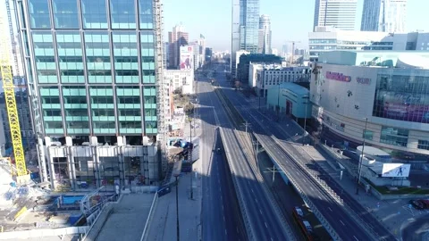 Warsaw, Poland. Drone view close shot to the building 動画素材 130322017