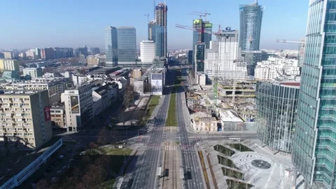 Warsaw, Poland. Empty road from drone during quarantine in Warsaw 動画素材 130322361