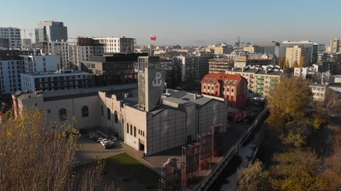 Warsaw Rising Museum in autumn, Aerial View, Warsaw, Poland Stock Footage
