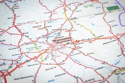 Warsaw on a roadmap Stock Photos