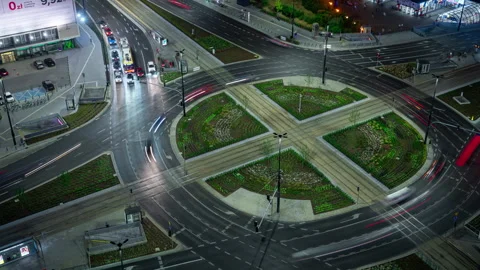 Warsaw Roundabout at Night Stock Footage 271727646