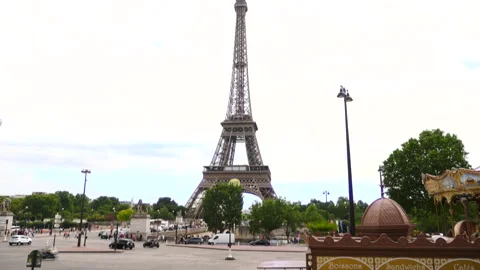 Warsaw Square , Eiffel Tower and part of the vintage carousel, Paris, France Stock Footage 237923892