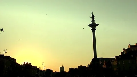 Warsaw statue sunset Stock Footage 75934579