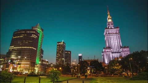 Warsaw at sunset Stock Footage