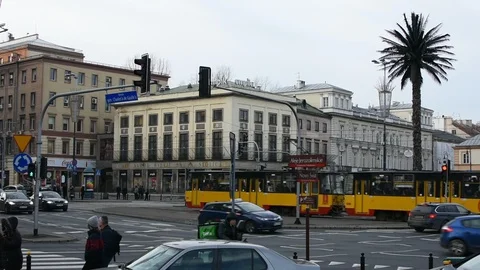 Warsaw traffic full of public transport trams and buses Stock Footage 123090341