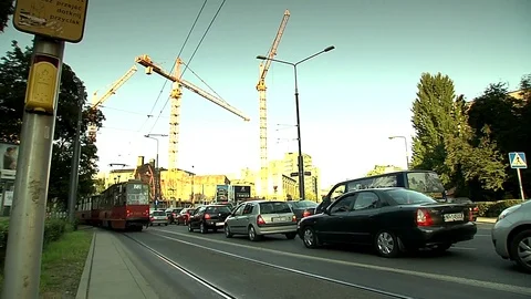 Warsaw Tram passes Stock Footage 75908874