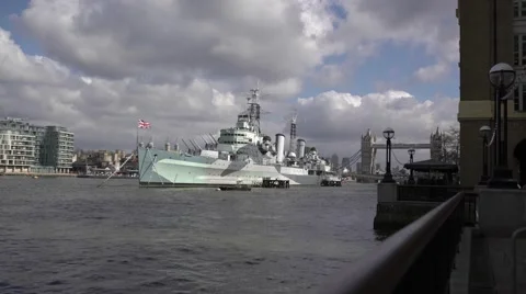 Warship anchored on the Thames Stock Footage 63208748