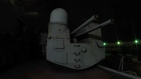Warship deck in the night time Stock Footage 104742703
