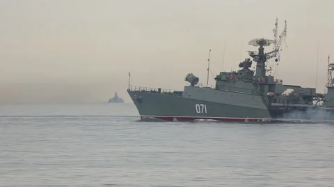 Warship on maneuvers in the Sea Stock Footage 40400644