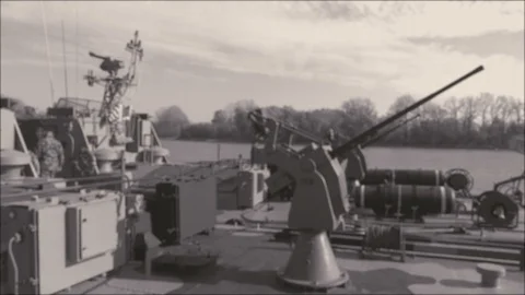 Warship Minesweeper with Weapons Stock Footage 98626673