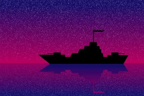 Warship at night Stock Illustration